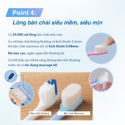 Bàn chải đánh răng Nano Bạch Kim Manmou - Màu Hồng - size người lớn